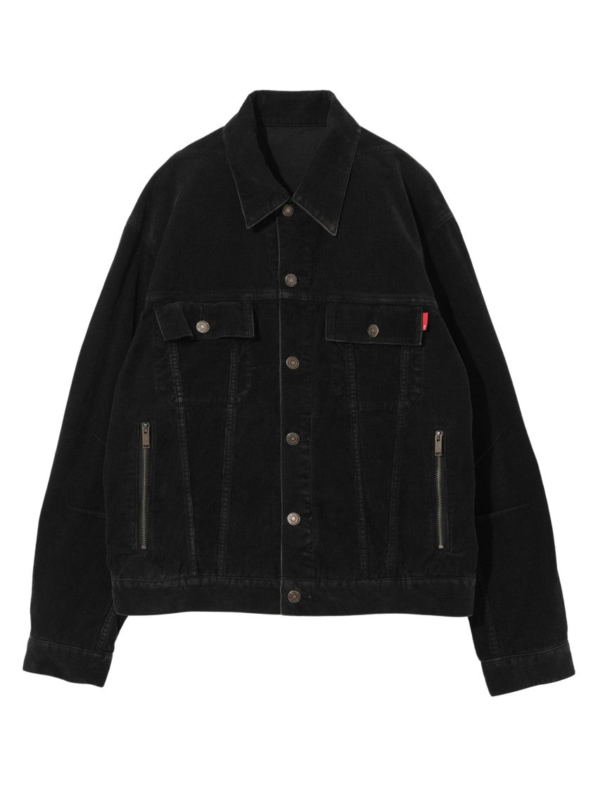 Undercover Front Button Fastening Black Denim Jacket With Bold Embroidery