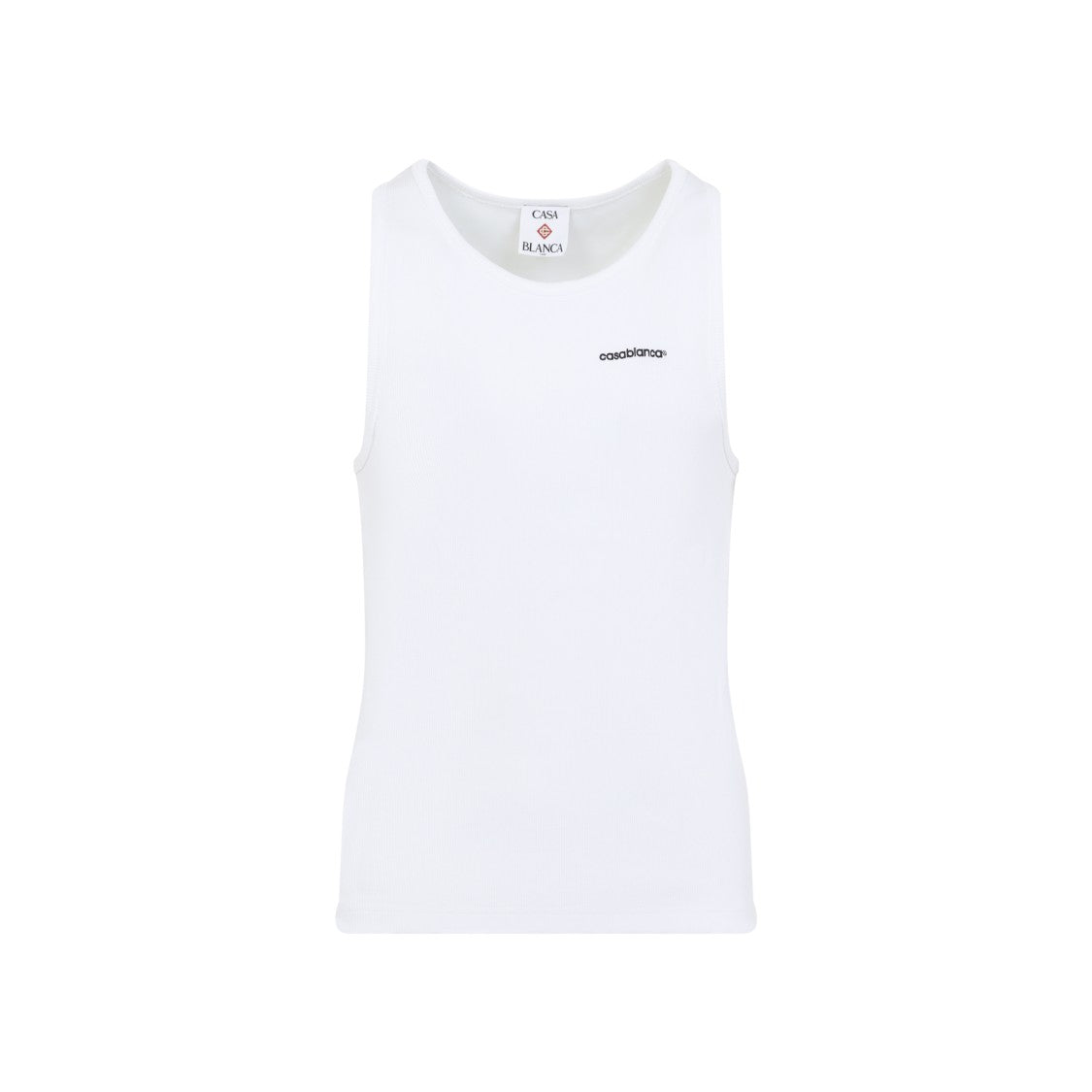 Casablanca Ribbed White Cotton Tank Top