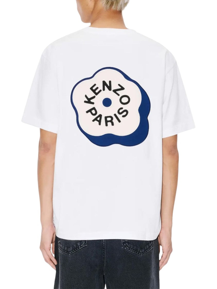 Kenzo White Abstract Floral Graphic Silk T-Shirt