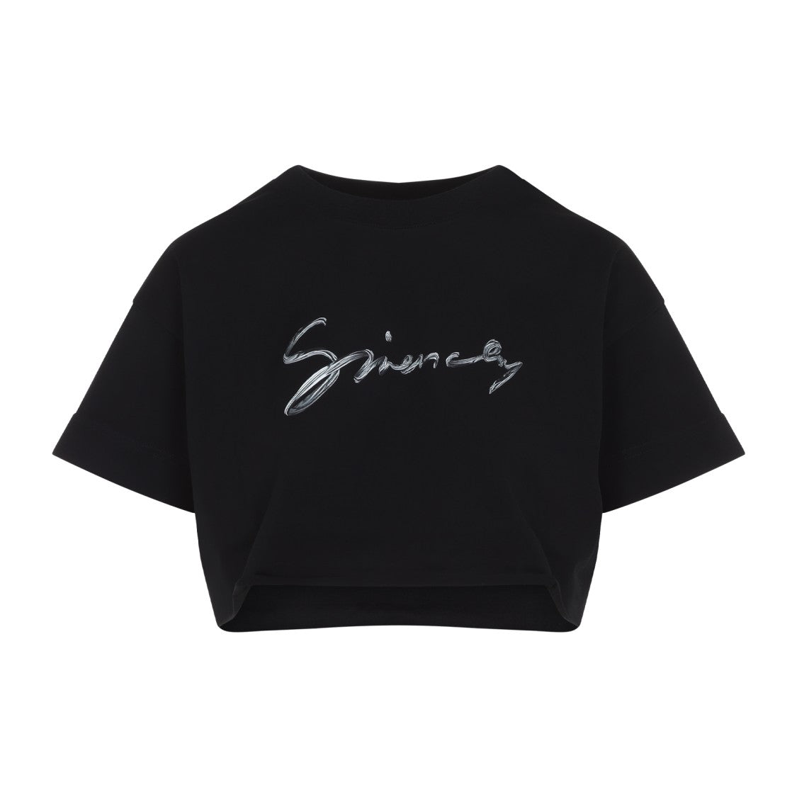Givenchy Cropped Black T-Shirt With Reflective Logo Design