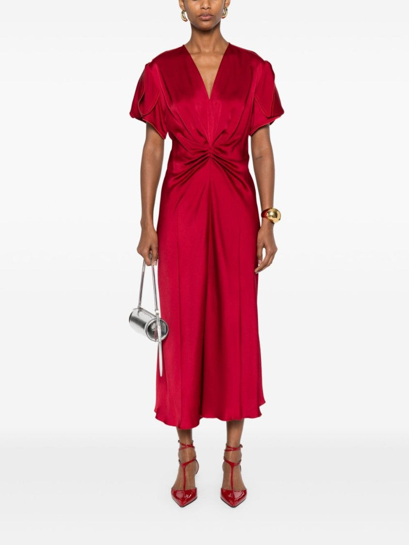 Victoria Beckham V-Neck Fitted Waistline Dress With Concealed Zip