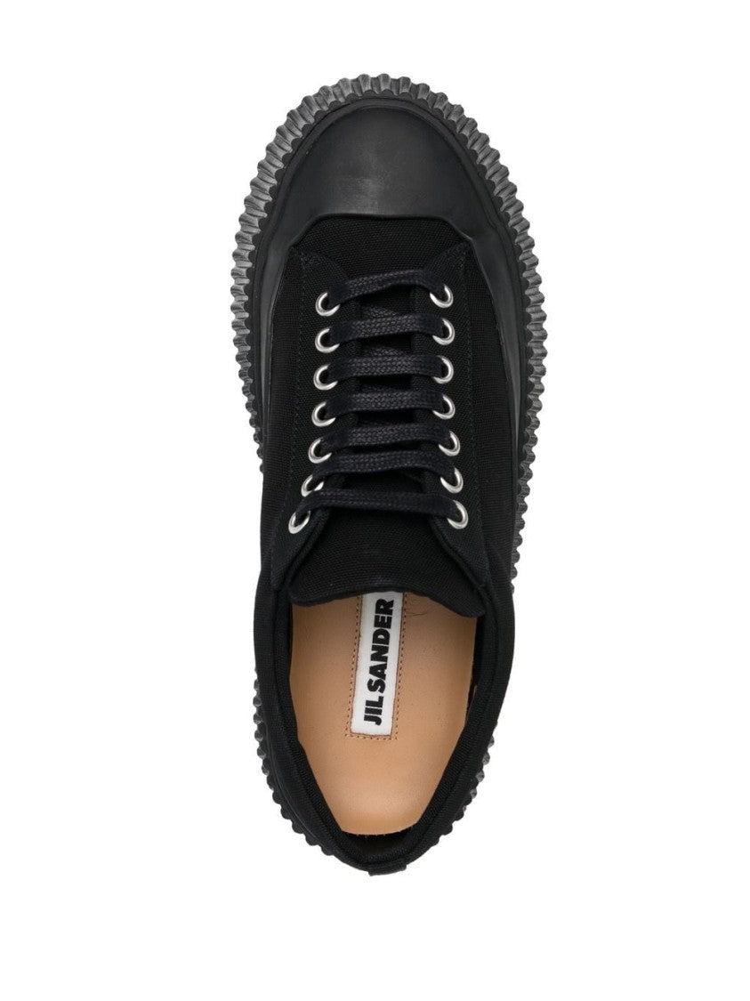 Jil Sander Low-Top Black Leather Trainers With Ridged Sole