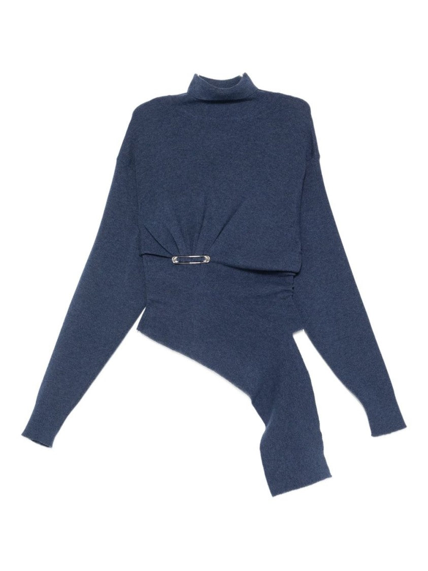 Lanvin Blue Safety Pin Asymmetric Roll Top