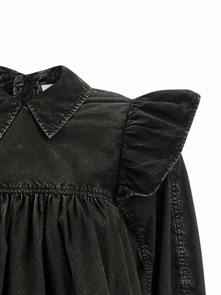 Ganni Washed Organic Cotton Blouse With Ruffled Shoulders