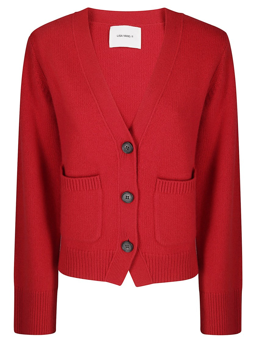 Lisa Yang Short V-Neck Cashmere Cardigan With Button Closure And Pockets