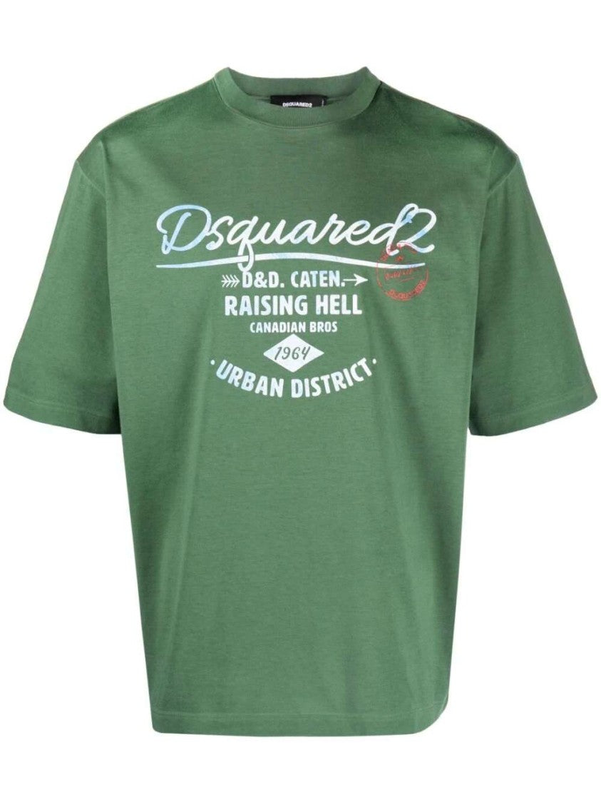 Dsquared2 Logo-Print Green Cotton T-Shirt