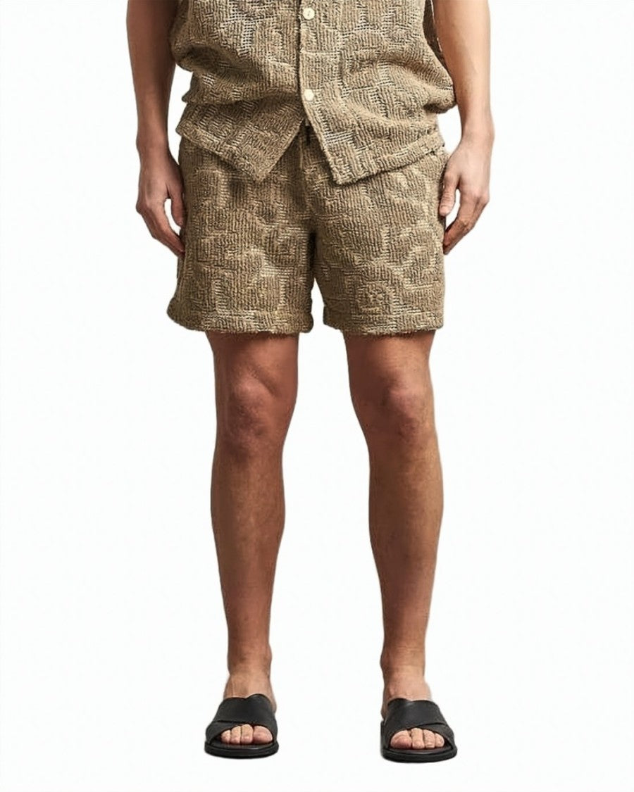 Oas Textured Abstract Pattern Shorts With Elastic Waistband