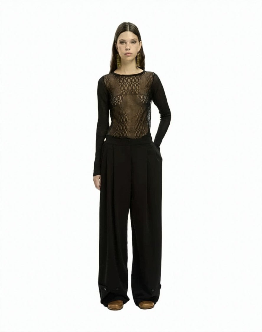 Mlo Fluid Front Pleats Adjustable Hem Wide-Leg Pants