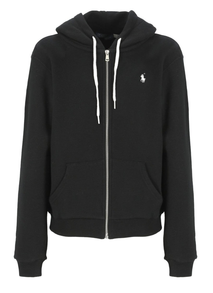 Polo Ralph Lauren Zip-Up Black Hoodie With Drawstring Hood