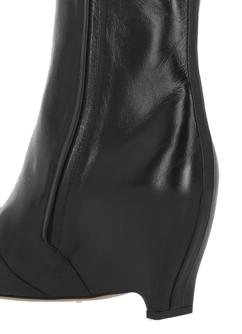 Maison Margiela Black White Embroidered Leather Boots