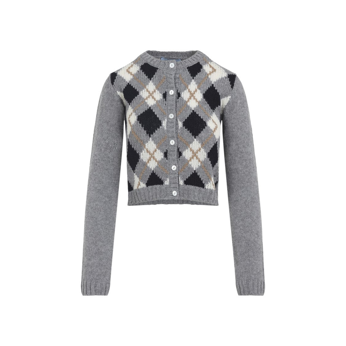 Prada Cropped Argyle Knit Cardigan With Button-Down Front
