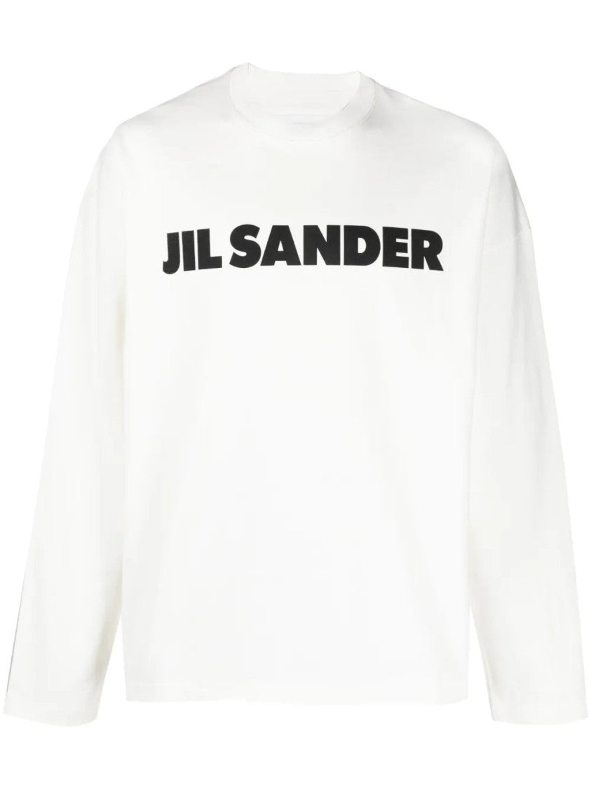 Jil Sander White Cotton Sweatshirt With Bold Logo Print