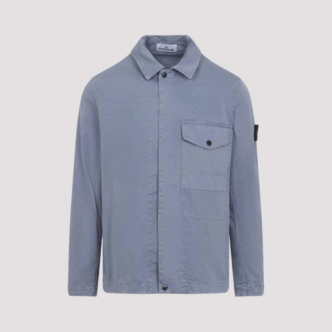 Stone Island Relaxed Fit Blue Cotton Blend Shirt