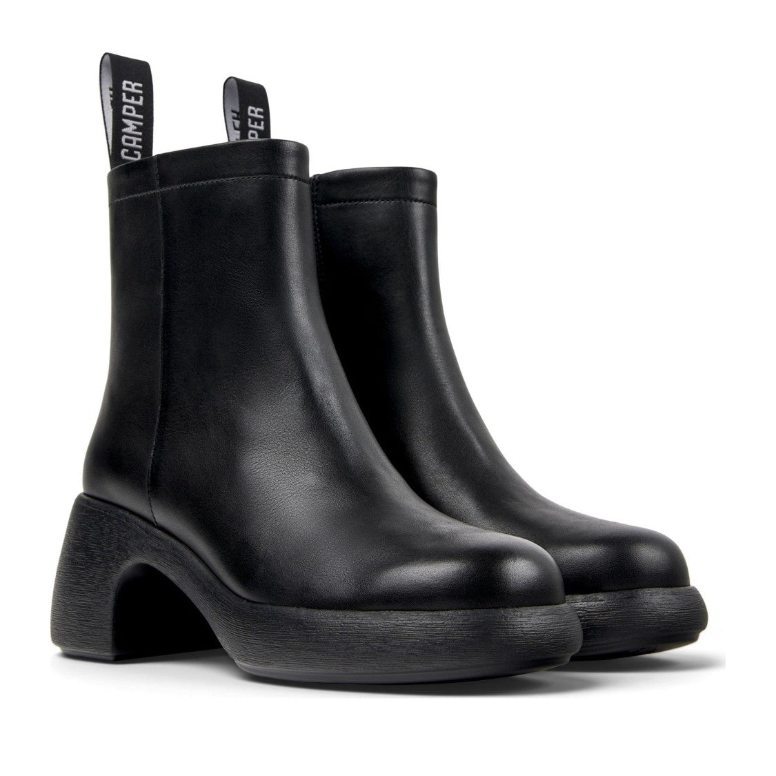 Camper Black Thelma Chunky Heel Textured Sole Leather Ankle Boots