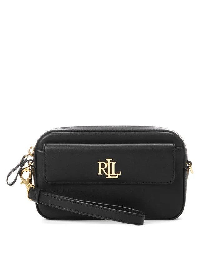 Lauren Ralph Lauren Compact Black Pouch Bag With Gold Emblem