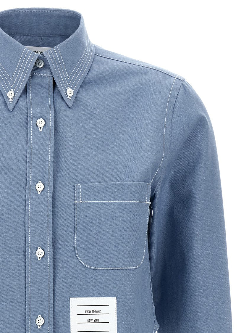 Thom Browne Cropped Denim Shirt With Contrast Stitching
