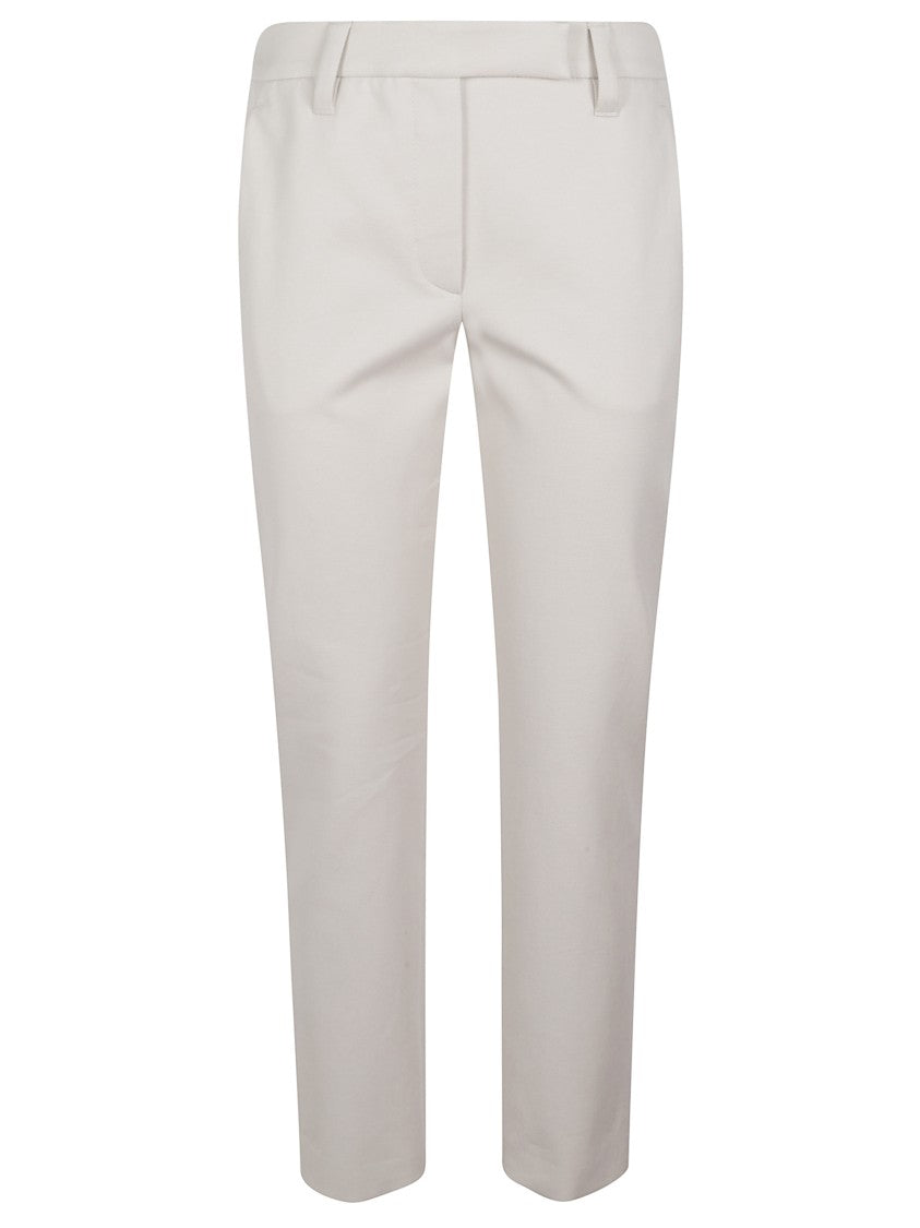 Brunello Cucinelli White Side Gusset Pockets Cotton Straight-Leg Pants