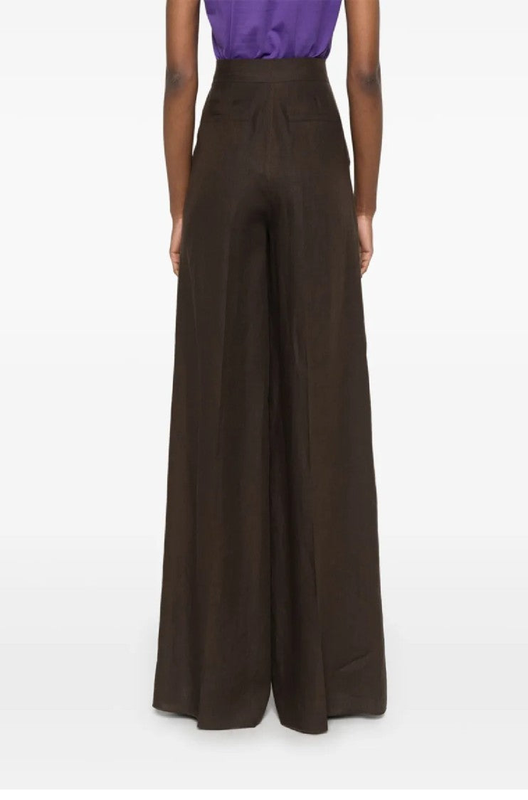 Max Mara Wide-Leg Brown Linen Trousers With High Waist Design
