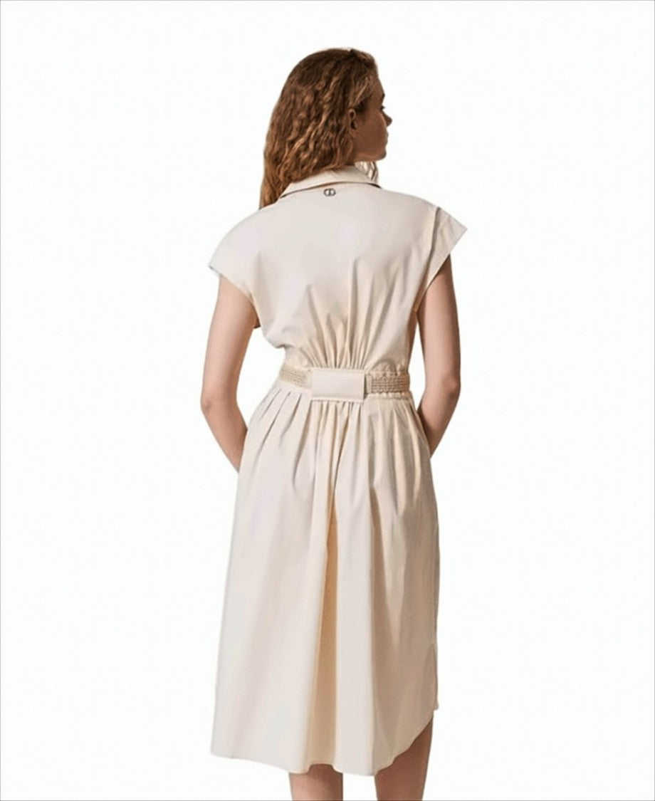 Twin-Set Long Chemisier Dress With Rafia Belt