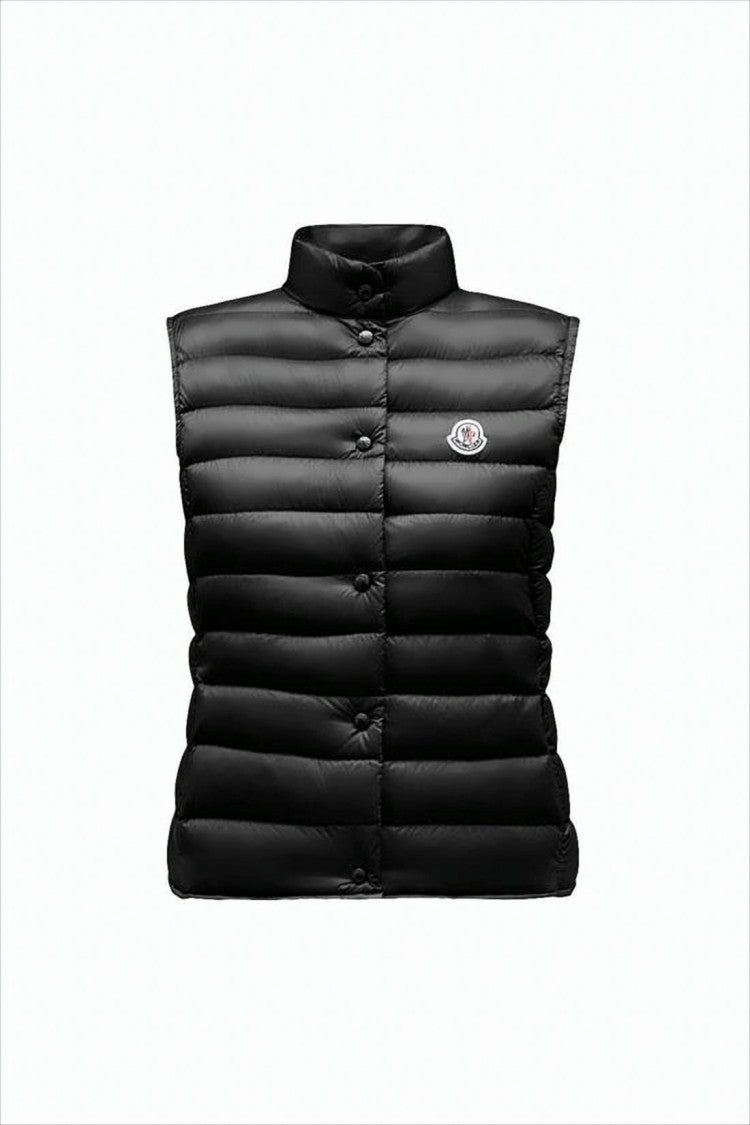 Moncler Quilted Black Vest With High Collar And Logo Patch