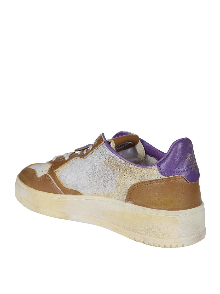 Autry Brown White Vintage Low-Top Leather Sneakers