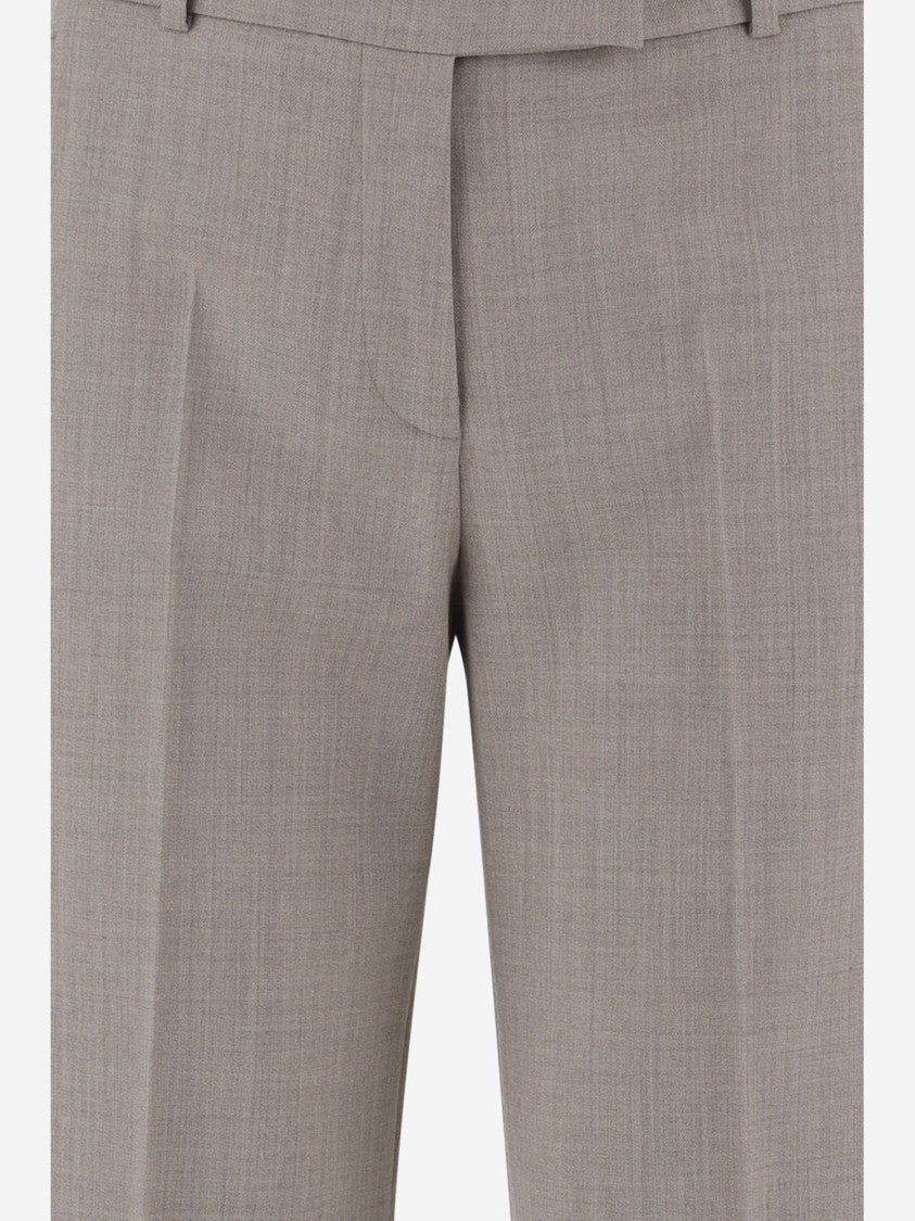Ql2 Beige Tailored Crease Wide-Leg Wool Formal Pants