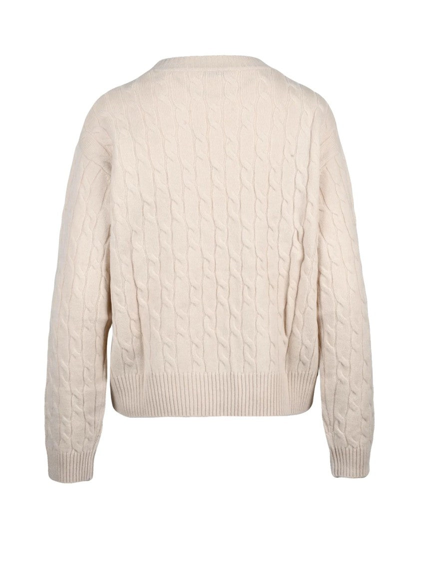 Ballantyne Intricate Cable Knit Crewneck Sweater In Natural Wool