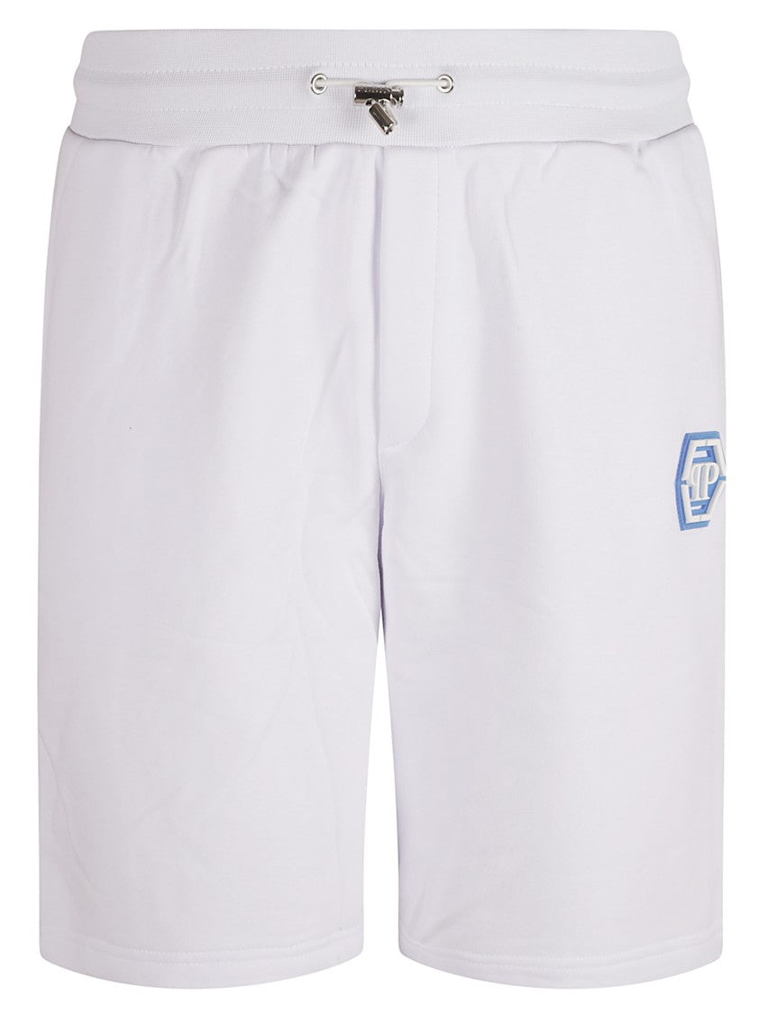 Philipp Plein Relaxed Fit White Cotton Blend Shorts