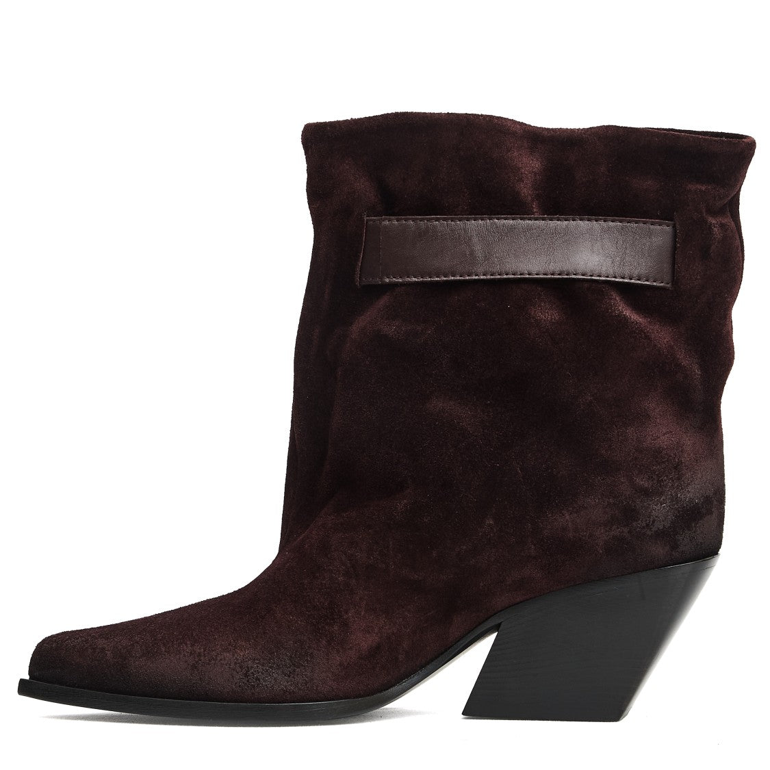 Elena Iachi Bordeaux Suede Ankle Boots With Wide Leather Buckle