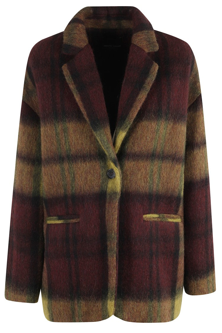 Roberto Collina Loose-Fit Bordeaux Wool Jacket With Check Pattern