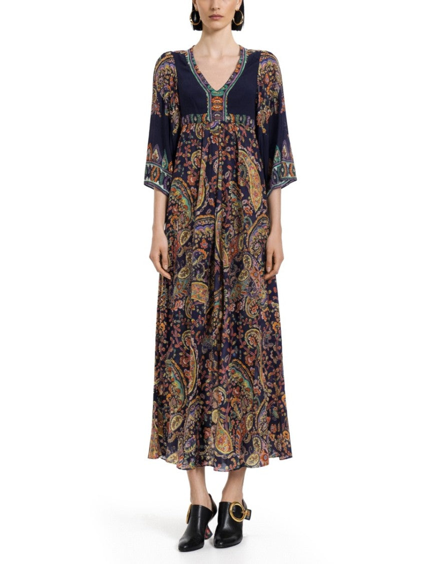 Etro Dark Backdrop Enchanting Paisley Viscose Day Dress