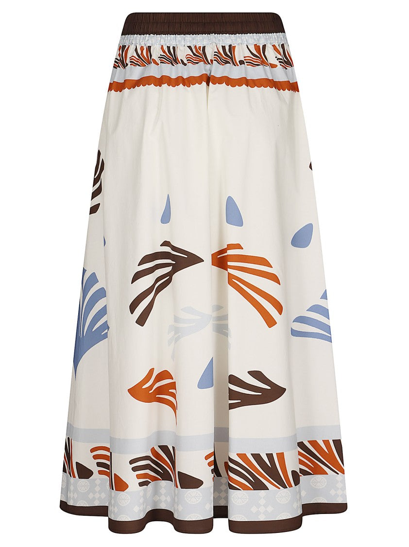 Herno Lightweight White Skirt With Abstract Print And Adjustable Waistband