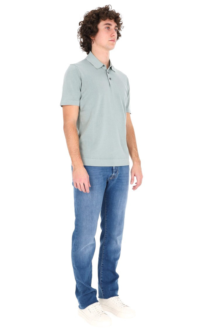 Drumohr Green Ice Cotton Frosted Polo Shirt