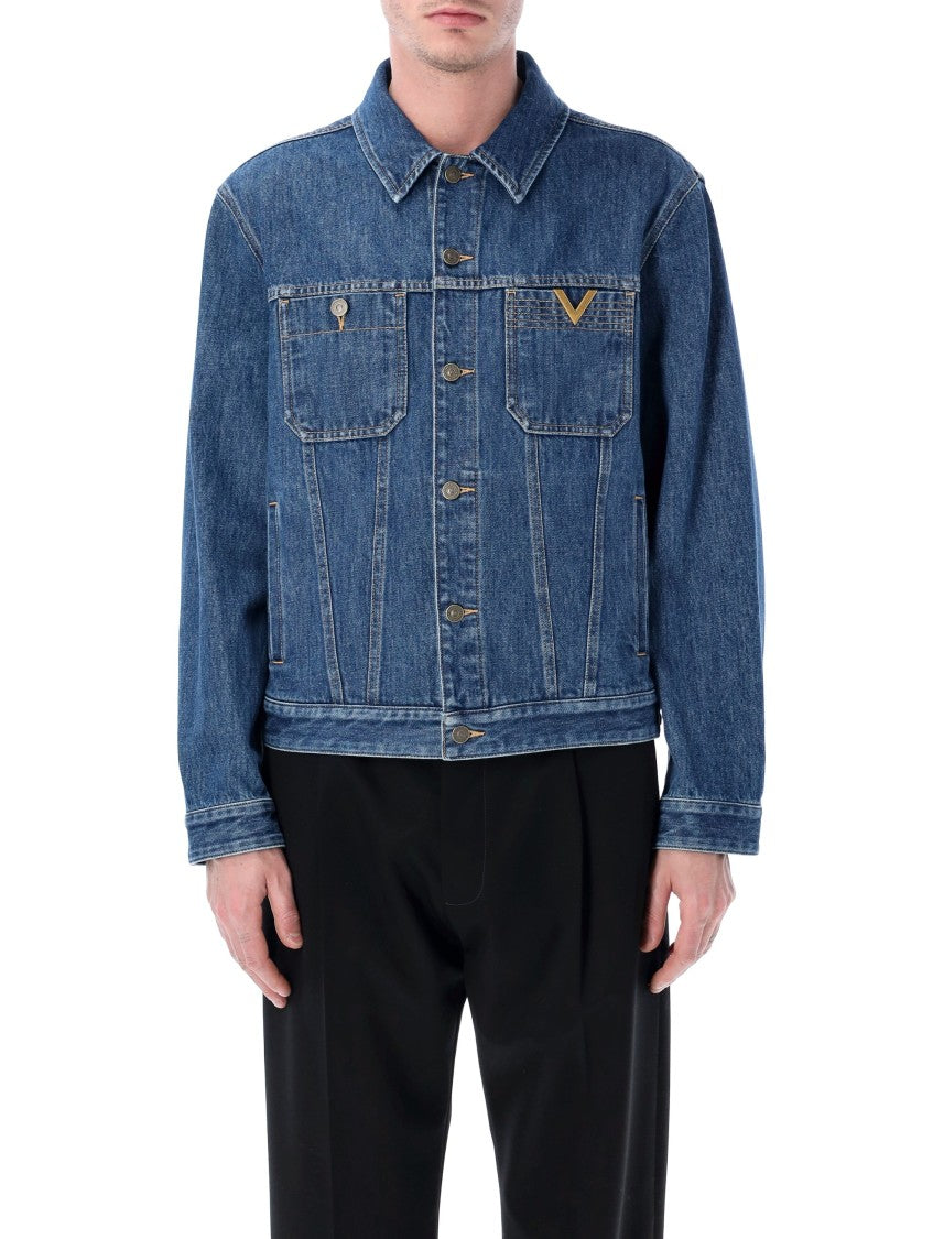 Valentino Garavani Vgold Cotton Denim Button Jacket