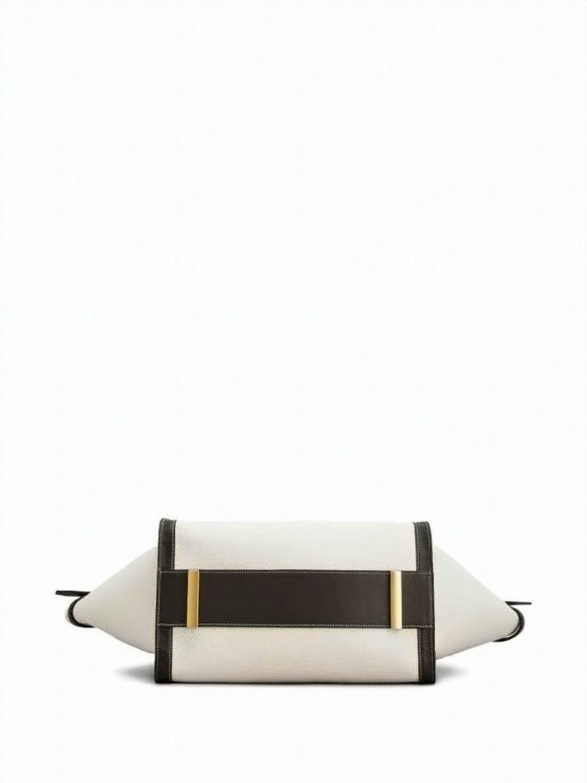 Tod's Structured Linen Tote Bag With Leather Trim
