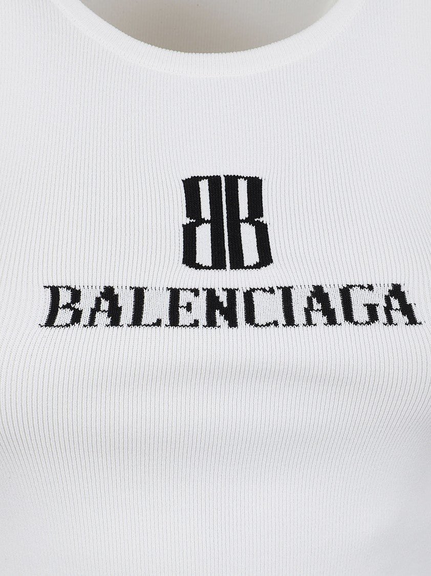 Balenciaga Intarsia-Knit Crew Neck Sleeveless Top