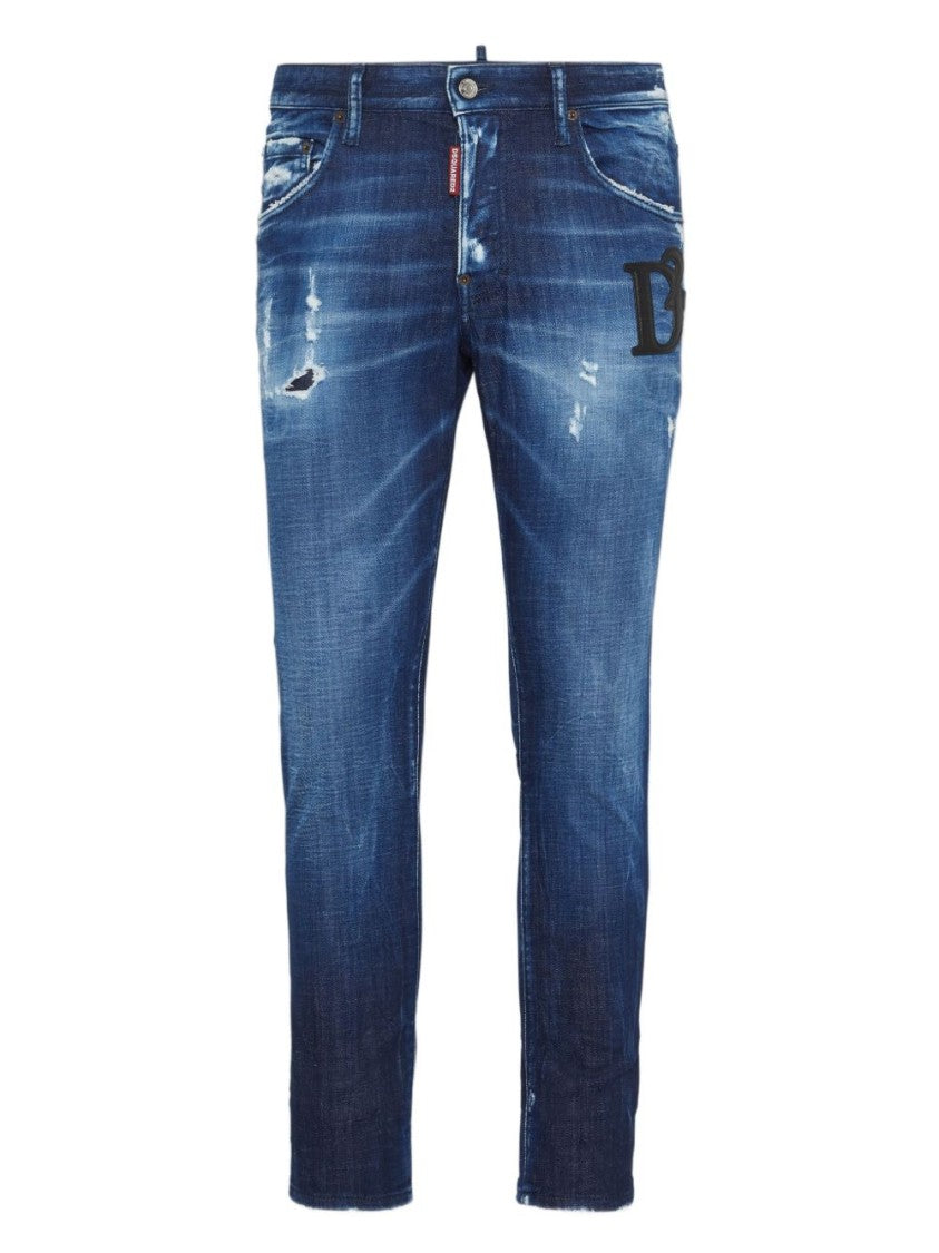 Dsquared2 Distressed Blue Denim Jeans With Concealed Fly