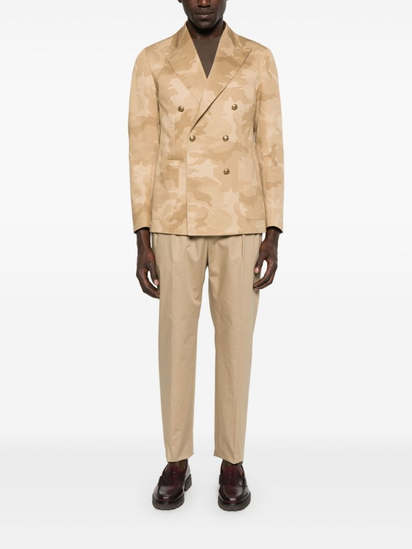 Tagliatore Double-Breasted Sand Beige Camouflage Jacket
