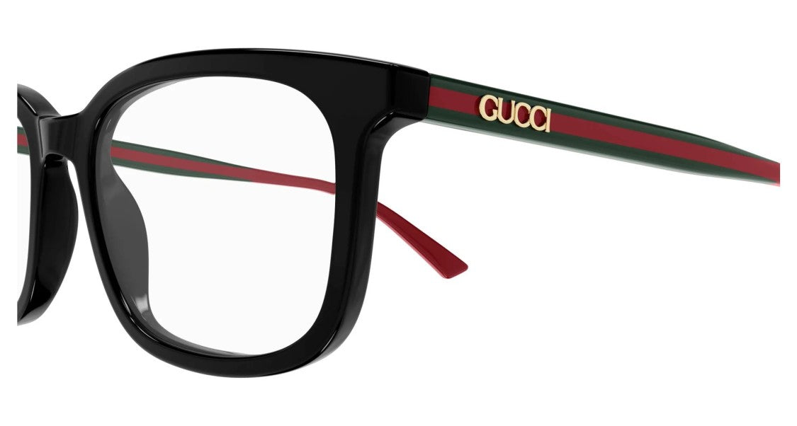 Gucci Black Striped Temples Oversized Square Eyeglasses