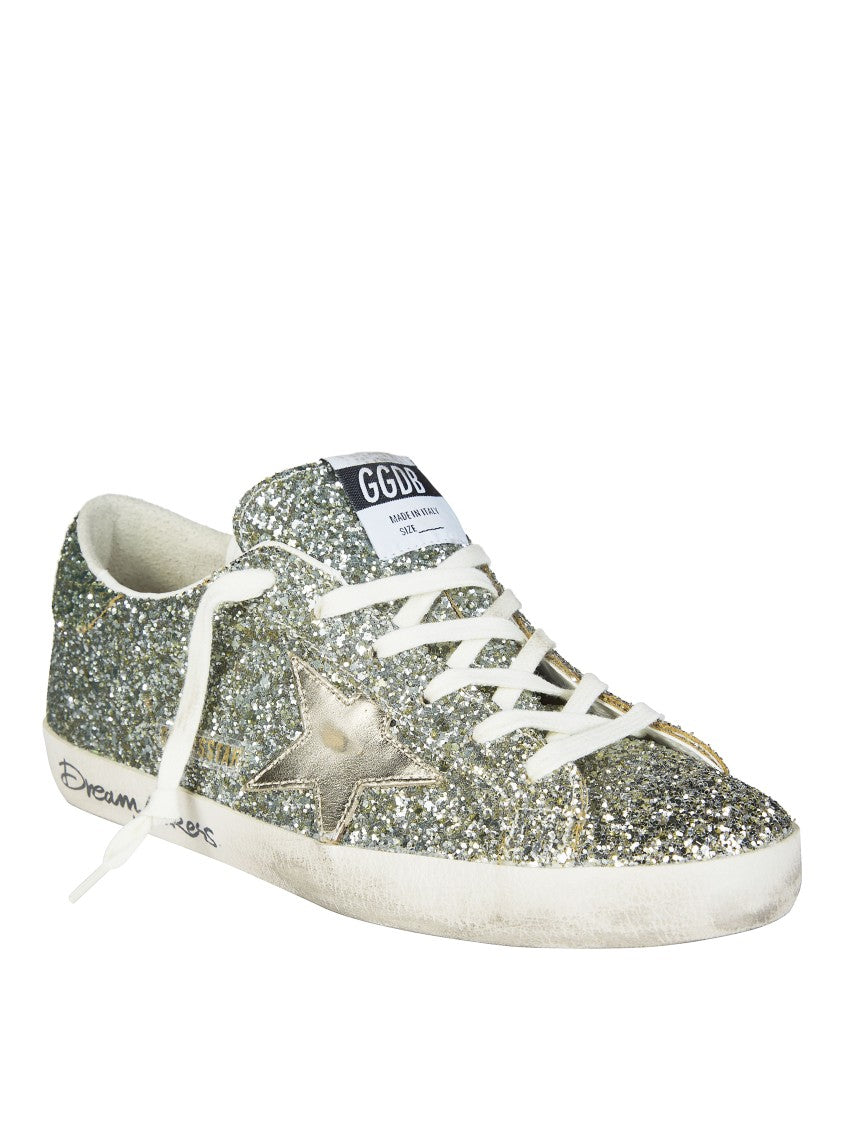 Golden Goose Glitter Covered Silver Heel Super-Star Sneakers