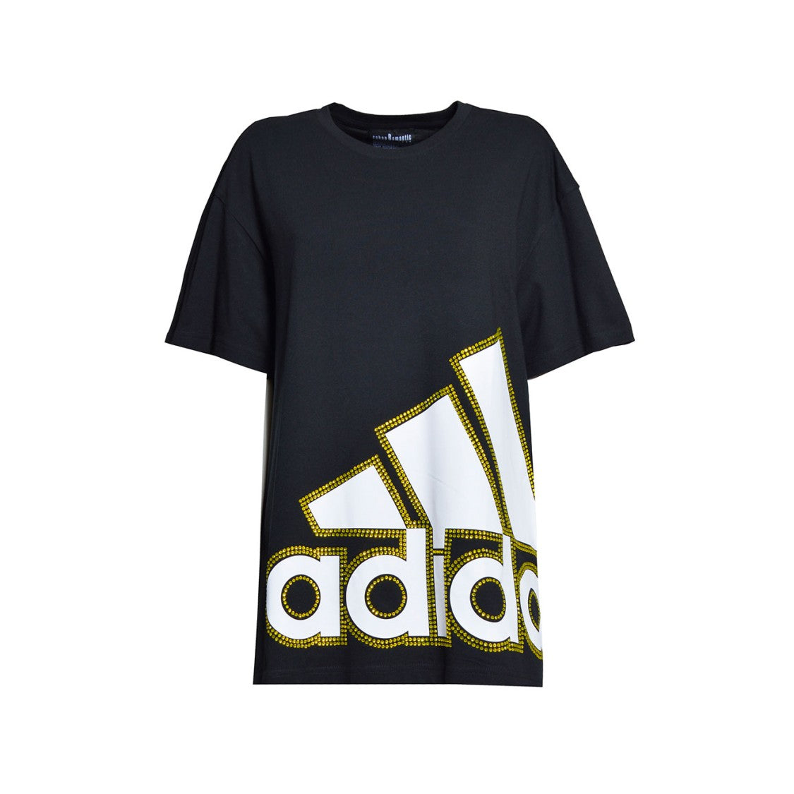 Caban Romantic X Adidas Black Cotton T-Shirt Swarovski Applications