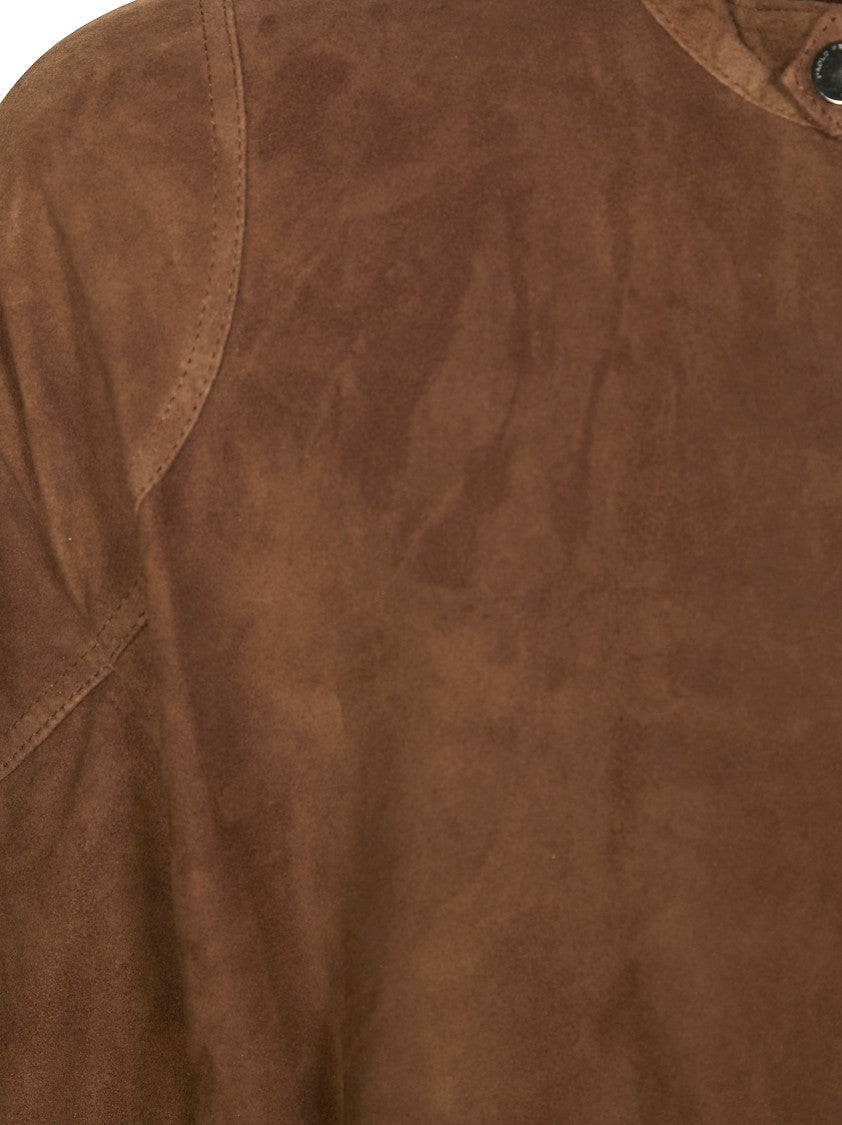 Paolo Pecora Rich Brown Suede Stand Collar Jacket