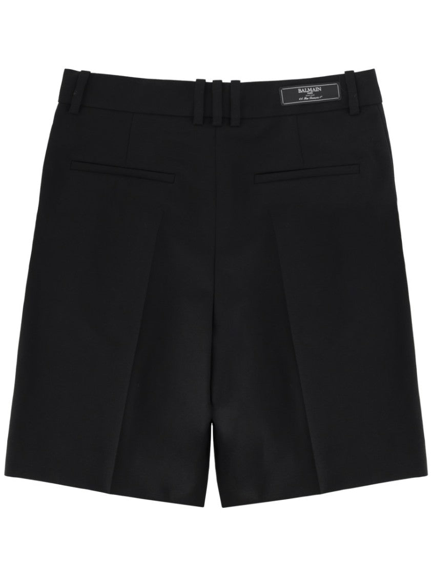 Balmain Neutrals Front Pleats Virgin Wool Shorts