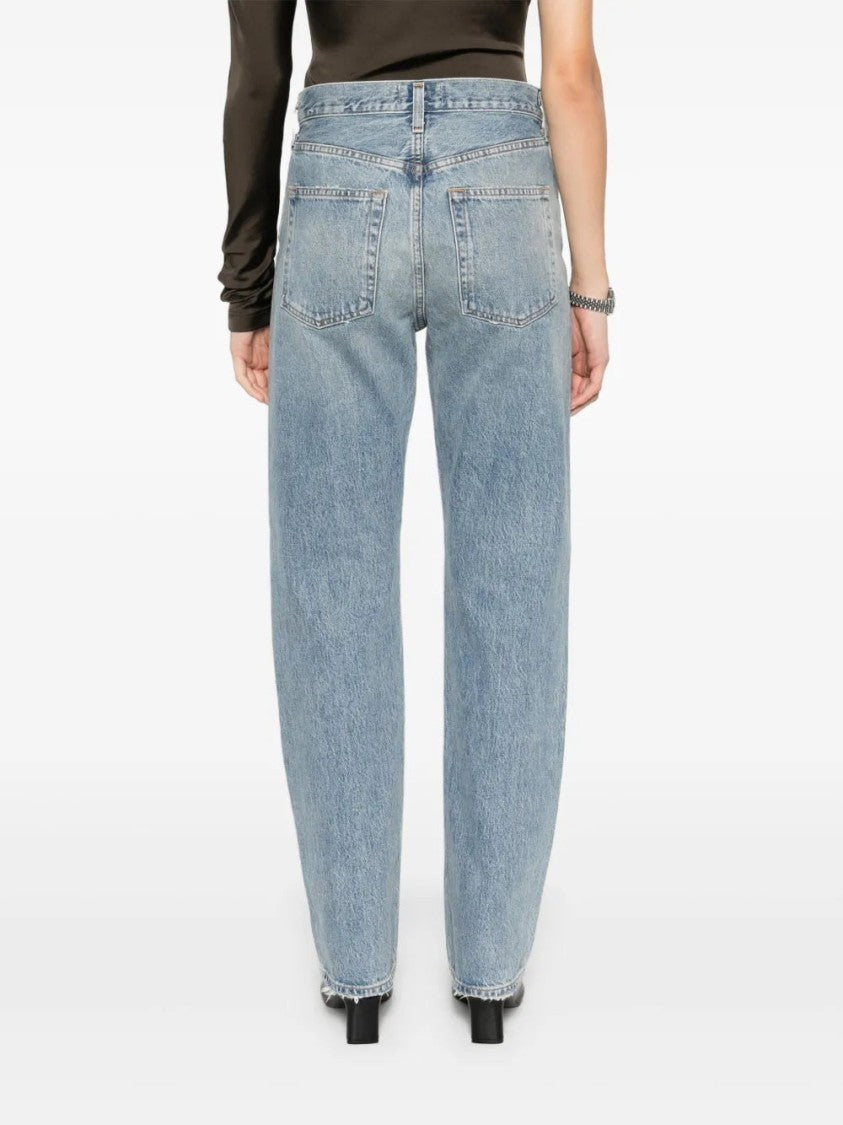 Agolde Distressed Indigo Blue High-Waisted Kelly Jeans