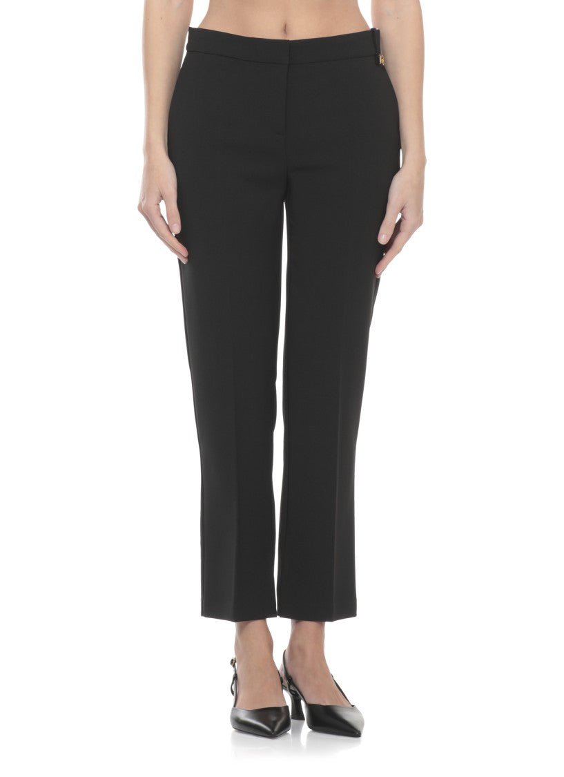 Elisabetta Franchi Black Metal Logo Formal Pants