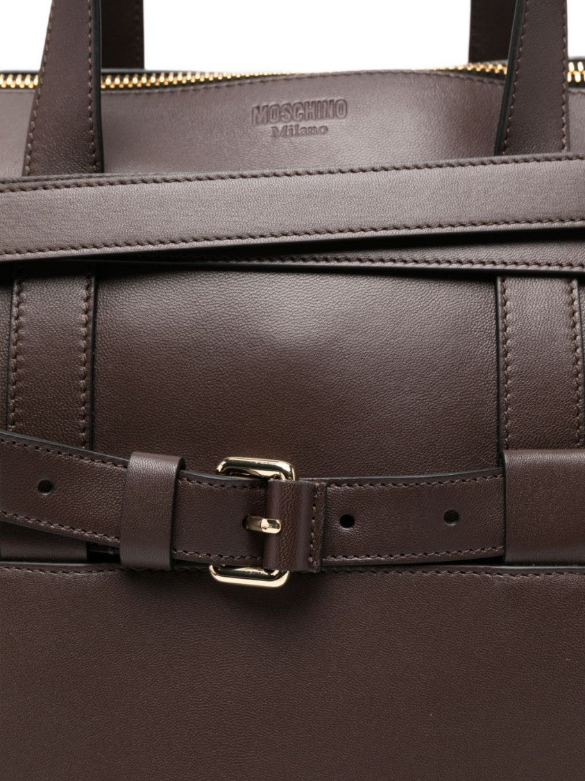 Moschino Structured Large Belt Detail Silk Bag