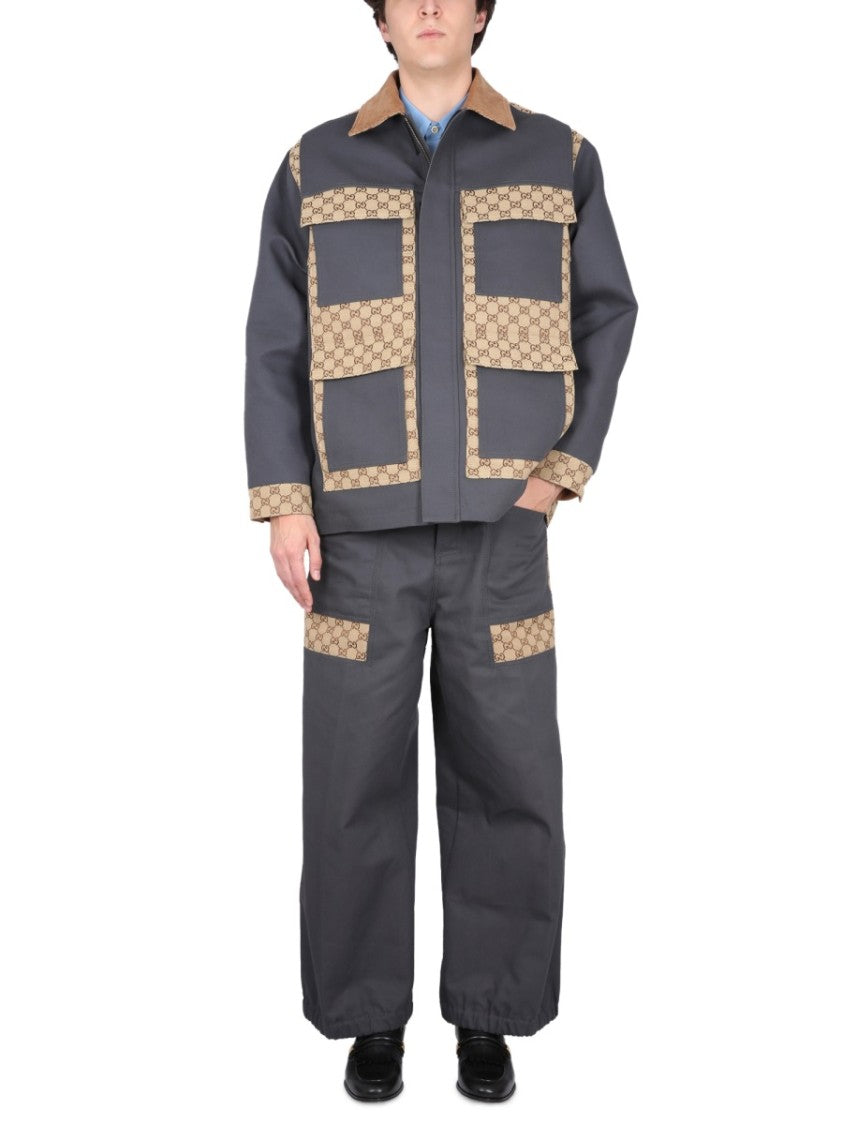 Gucci Cotton Fabric Pants With Gg Inserts