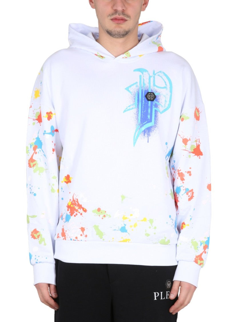 Philipp Plein Hooded Sweatshirt With Splatter Paint Design