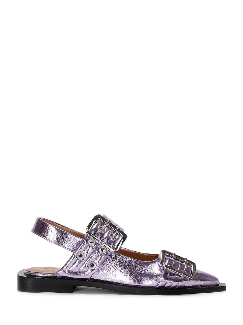 Ganni Feminine Buckle Ballerina Metallic