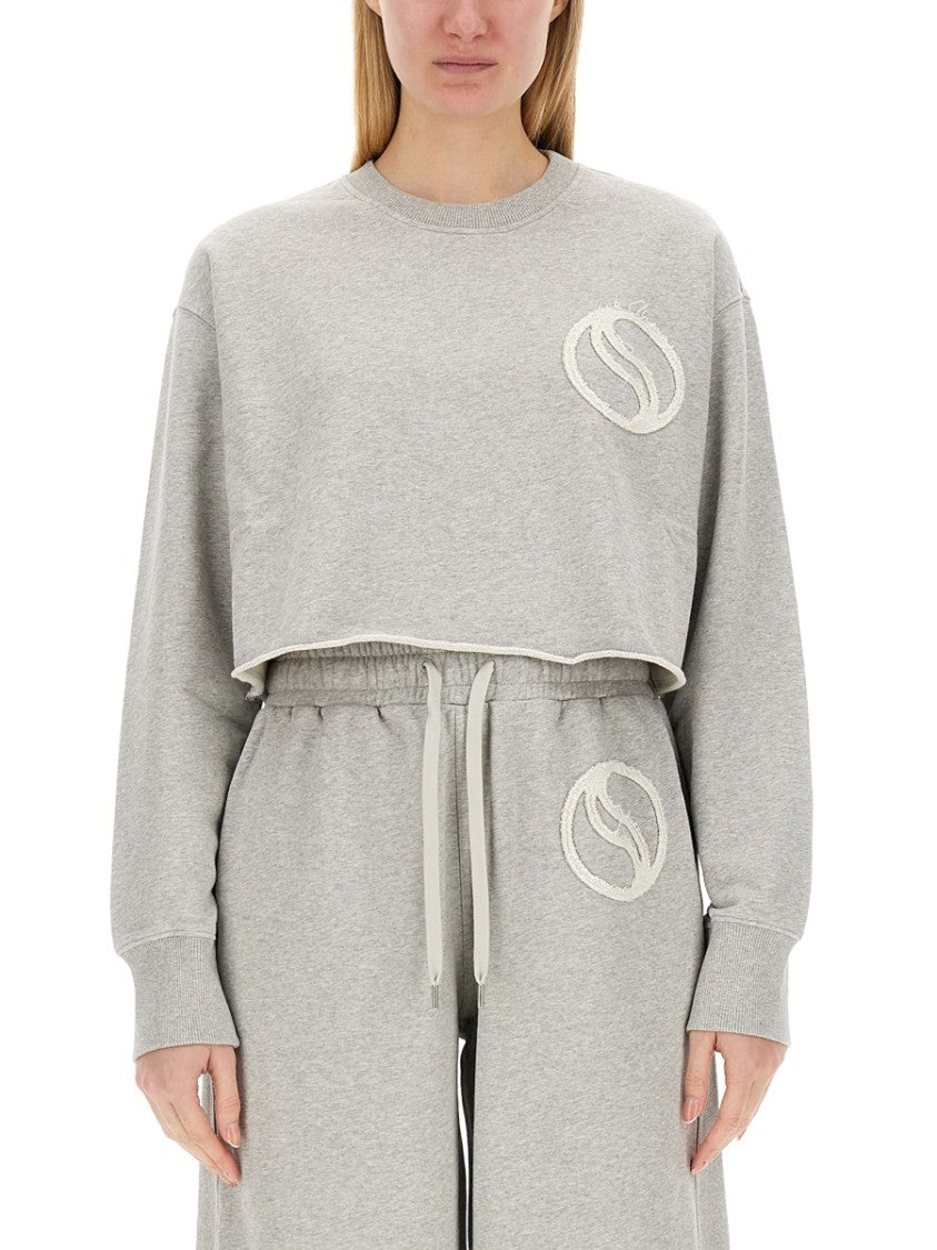 Stella Mccartney Cropped Grey Sweatshirt With Subtle Logo